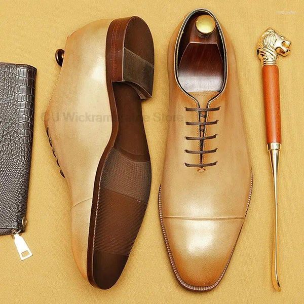 Sapatos de vestido italiano couro genuíno homens casamento marca brogue sapato lace up festa formal escritório marrom toe oxford alta qualidade