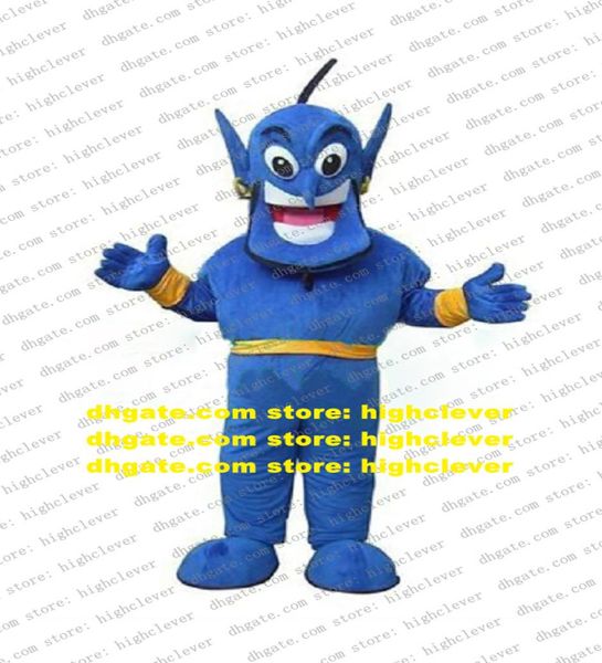 Vivid Blue Aladdin Genie Evil Spirit Demon Bogy Costume della mascotte Personaggio dei cartoni animati con cintura gialla Grandi occhi No4234 Ship6667669