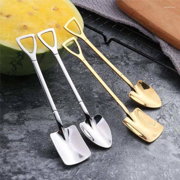 Colheres Criativo Metal Sorvete Colher Spade Shell Chá 3 Cor Tarde Sobremesa Long Handle Cozinha Ferramenta