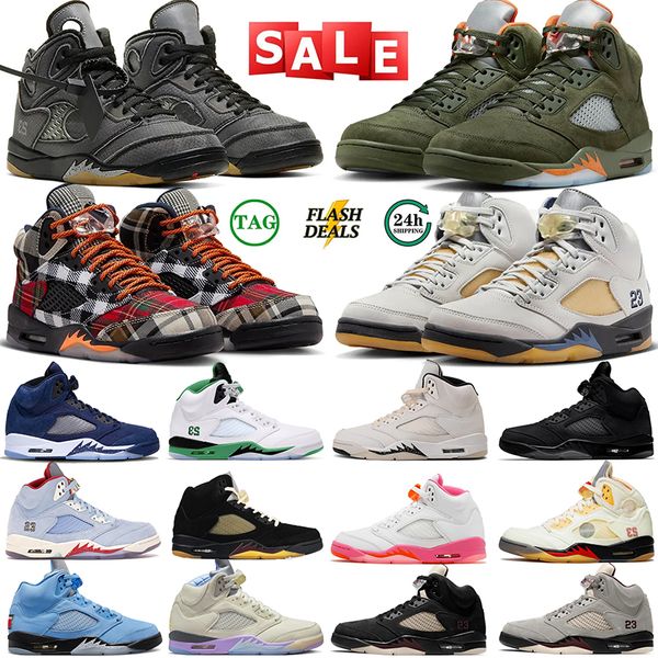 Top Quality Jumpman 5 Tênis de basquete Lucky Green 5s Olive Plaid Georgetown Craft Sail UNC Aqua Racer Azul Gato Preto Mens Flats Treinadores Esportivos Sapatilhas GAI Tamanho 36-47