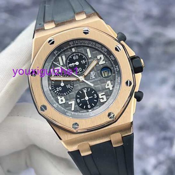 Relógio de pulso luxuoso AP Royal Oak Offshore Series 25940OK Mostrador cinza escuro 18K Material ouro rosa Data Função de temporização Relógio mecânico