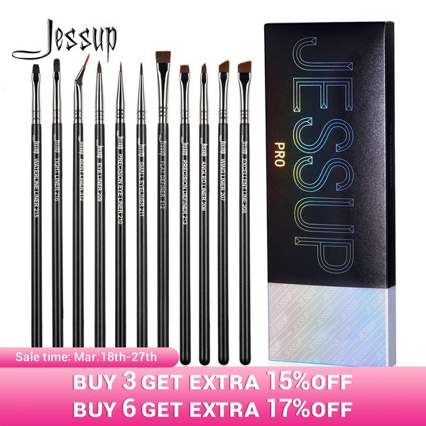 Jessup Eyeliner-Pinsel-Set, 11-teiliges Pro-Eyeliner-Pinsel-Set, konisch abgewinkelt, flach, ultrafein, präzises Augen-Make-up-Pinsel-Set T324 240320