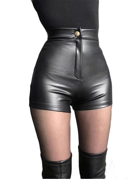 Сексуальные черные модные повседневные летние шорты из искусственной кожи, женская одежда, искусственная кожа, гот, женские короткие брюки с высокой талией Y2k, 240402