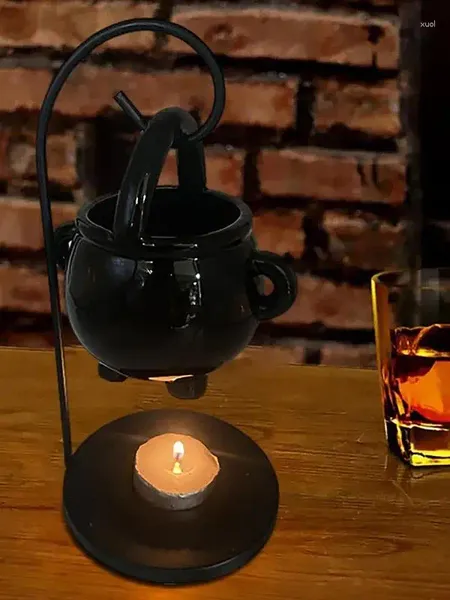 Titulares de velas pendurados em gimado de cera Oil de vidro para o ornamento de halloween perfumado Black Aroma Difusser Room Tealight