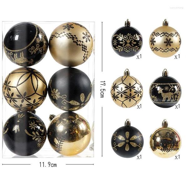 Decoração de festa 6 pcs bola de Natal preto ouro vermelho azul branco baubles árvore pendurado ornamentos pendentes para 2024 noel navidad