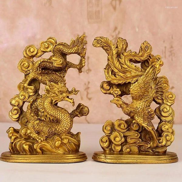 Dekorative Figuren aus Tibet, Bronze, Messing, handgeschnitzt, Drache und Phönix sind verheißungsvolle Statue, Maskottchen, Glückwunsch, Geschenk, Heimdekoration