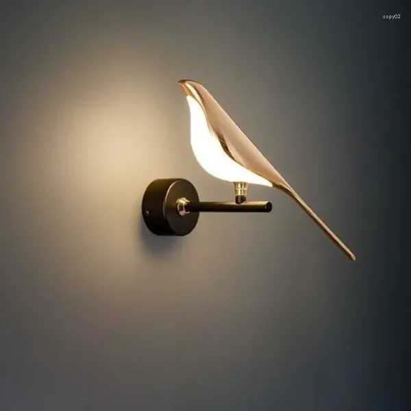 Lâmpada de parede Creative Bird 360 ° Rotatable LED Lâmpadas Quarto Cabeceira Interior Golden Touch Switch Luzes Iluminação