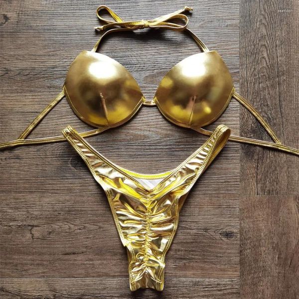 Mulheres Swimwear Vikinii 2024 Sexy Push Up Biquinis Set Mulheres Beachwear Underwire Gold Feminino Hight Cut Swimsuits