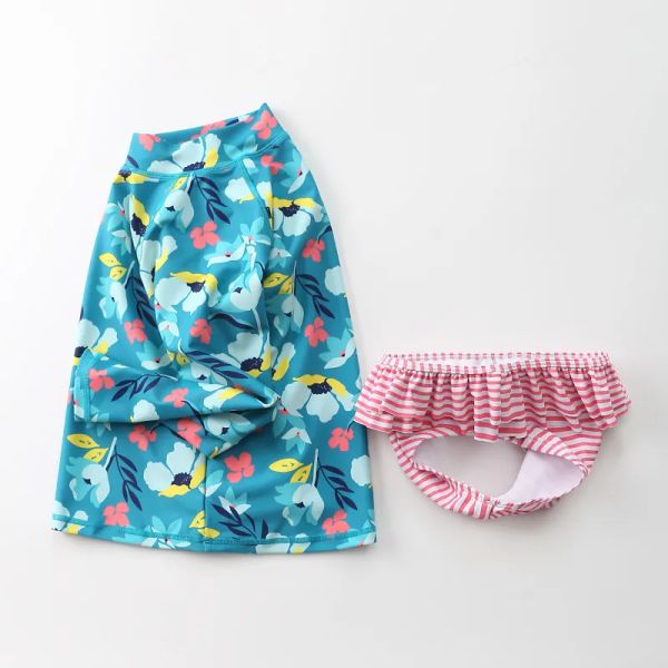 Roupas de banho para meninas de duas peças de manga comprida Baby Swimsuit Anti -UV Summer praia de praia Roupas de banho de sereia
