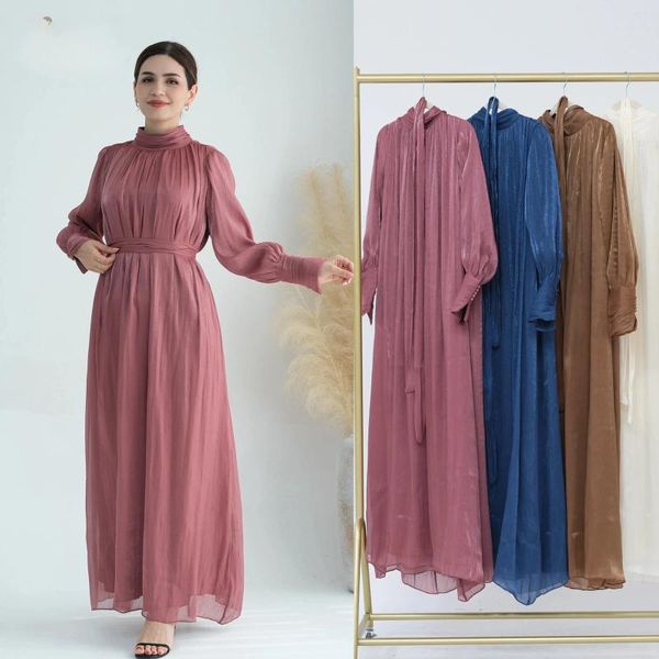 Roupas étnicas Ramadan Eid Cetim Abaya Turquia Islam Árabe Muçulmano Moda Vestido Longo Vestidos Africanos para Mulheres Robe Musulmane Femme