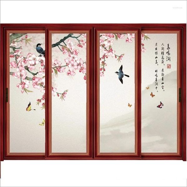 Adesivos de janela tamanho personalizado decoração eletrostática filme estático adere pintura de tinta chinesa porta banheiro guarda-roupa 55cm x 100cm