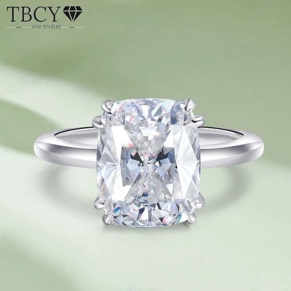 TBCYD 4CT Anello con taglio a cuscino per donna Anello di fidanzamento in argento sterling 925 Solitaire Pass Diamond Test GRA 240402