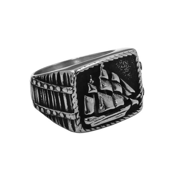 Bandringe Klassischer Segelschiff-Ring 316L Edelstahl Schmuck Vintage Ruder Anker Biker Ring für Herren SWR1038 Q240402