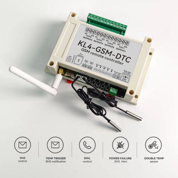 SMS GSM 4CH Удаленный реле контроллер реле контроллер KL4-GSM GATE DOURE DOUPROD Поддержка температура влажности монитор влажности.
