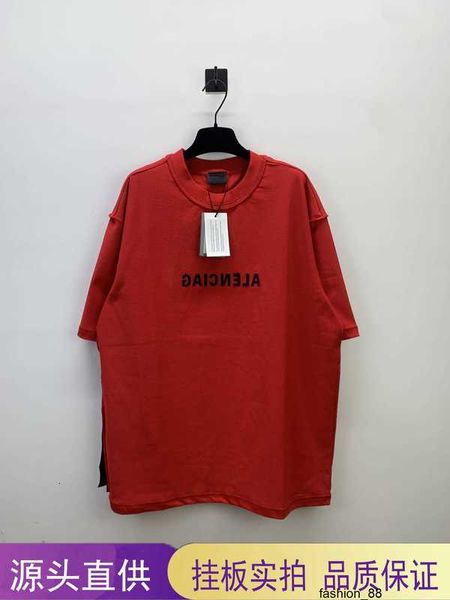 Designer A versão correta do espelho de peito da família B Paris com bordado de letras reversas T-shirt de manga curta para homens e mulheres com formato de sistema operacional solto K8FA