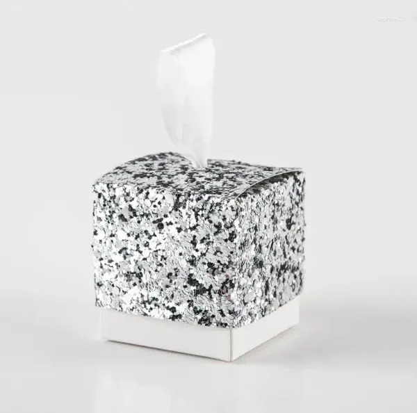 Подарочная упаковка, индивидуальная золотистая, серебряная блестящая коробка для конфет, день рождения, свадьба, бумажная карточка, блестящие коробки с белой лентой 5X5 см