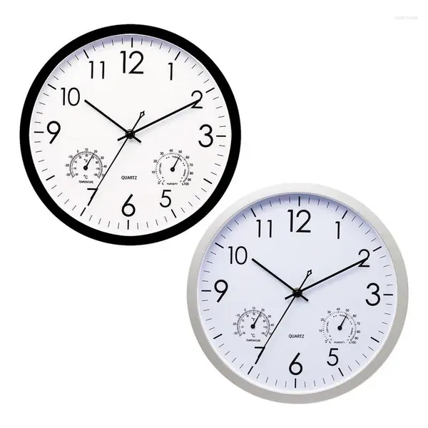 Orologi da parete Orologio da esterno con temperatura e umidità Rotondo da 12 pollici Resistente alle intemperie Elegante decorazione per la casa dell'ufficio della camera da letto del patio retrò