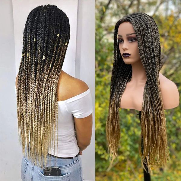 Wigs Cosplay Flechthaar Perücke 26 Zoll geflochtene Perücken für schwarze Frauen Ombre Synthetische Baride Lange synthetische Box geflochtene Perücken