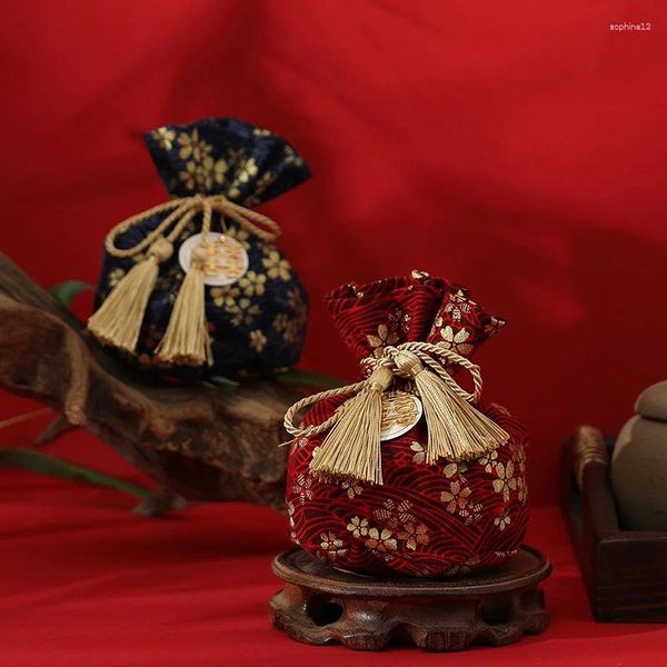 Confezione regalo Borsa per caramelle in stile cinese per gli ospiti del matrimonio Pacchetto tradizionale con cordoncino in tessuto rosso