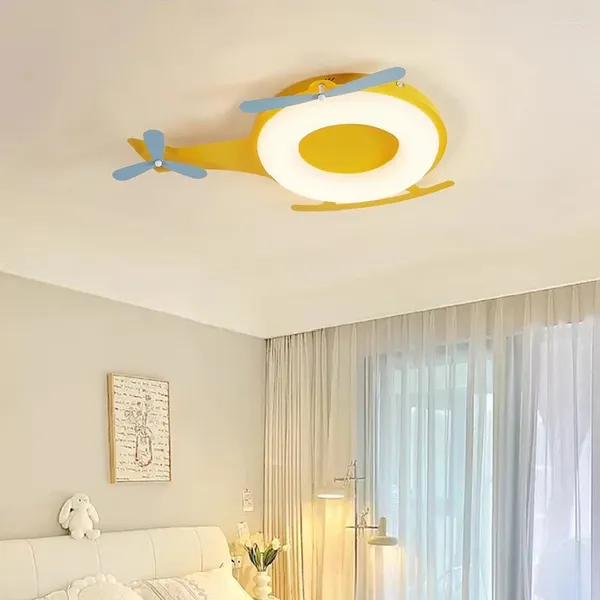 Luzes de teto modernas para quarto infantil, luz amarela de avião, desenho animado, criativo, menino, menina, quarto, lâmpadas led, helicóptero