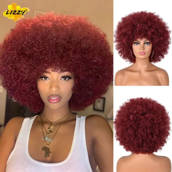 Perucas curtas afro perucas cacheadas para mulheres negras sintéticas de vinho africano vermelho peruca de cosplay natural fibra de alta temperatura macia de alta temperatura