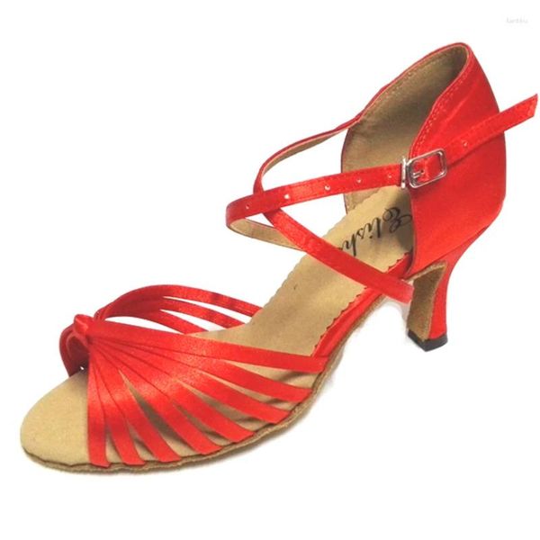 Scarpe da ballo Elisha Donna Ragazza Salsa latina Ballo da sala Party Sandali con punta aperta Tacco personalizzato Tomaia in raso rosso