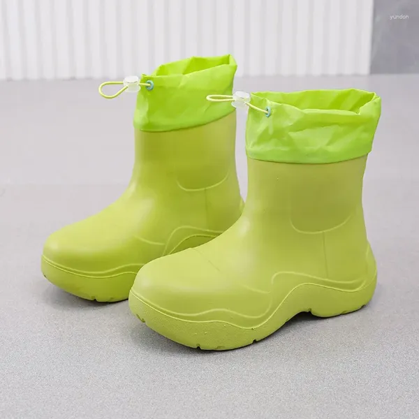 Botlar Yağmur Kadın Avokado Yeşil Su Ayakkabıları Eva Kısa Tüp Kalın Sole Su Geçirmez Kış Moda Katı Ayak Bileği