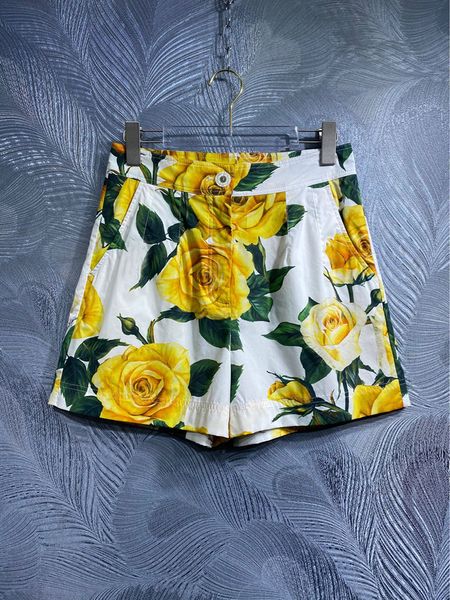 100% Cotton Women Shorts Fashion Fashion Summer Rose Flower Printing Mini Pants High Street and Holiday Wear