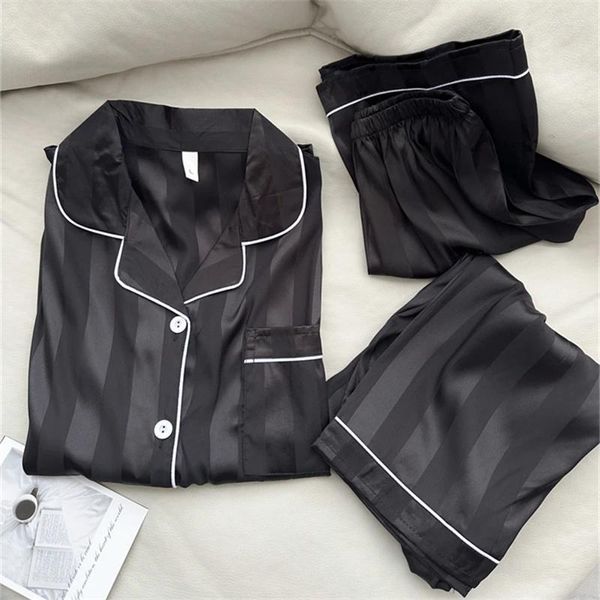 Casa roupas de alta qualidade preto gelo seda pijamas feminino primavera e verão shorts de manga curta calças imitação roupas