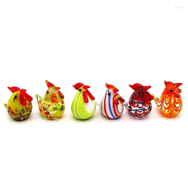 Estatuetas decorativas 6 pçs personalizado colorido em miniatura vidro frango ornamento estatueta animal mão soprado decoração para casa multicolorido senhora crianças
