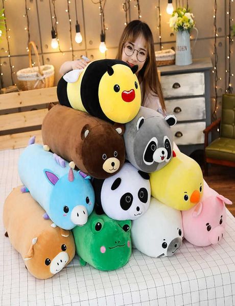 Animali cilindrici Giocattoli Lunghi cartoni animati ripieni di peluche Gambe Cuscino Panda Orso Rana Ape Maiale Procione Dormire Rafforzare Bambini Adulti 210721443291