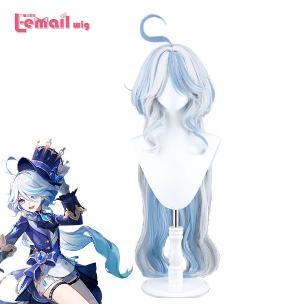 Peruca lemail peruca caça sintético genshin impacto fontaine furina cosplay peruca 100 cm de cor misto focalors perucas perucas resistentes ao calor