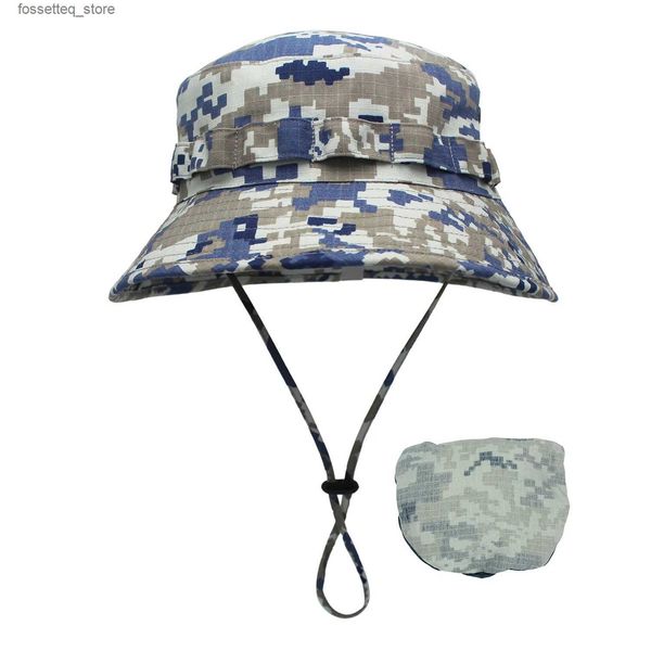 Cappelli a bordo larghi cappelli a secchio Outfly Digital Camouflage C Camping da campeggio all'aperto Cappello corto Sun Profun Bionic Jungle Hat Hat Hat Wholesale L240402