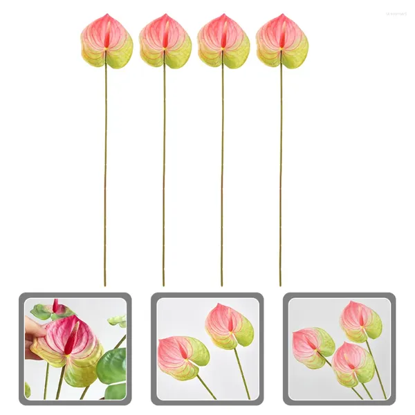 Dekorative Blumen 4 Stück Simulation Anthurium Andraeanum Blumenstrauß Künstliche Pflanzen Zweig Weihnachtsbaum DIY Fake Adorn Weihnachten