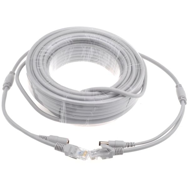 5m/10m/15m/20m/30 m optionaler grauer CAT5/CAT-5E-Ethernet-Kabel RJ45 + DC Power CCTV-Netzwerk-LAN-Kabel für System-IP-Kameras