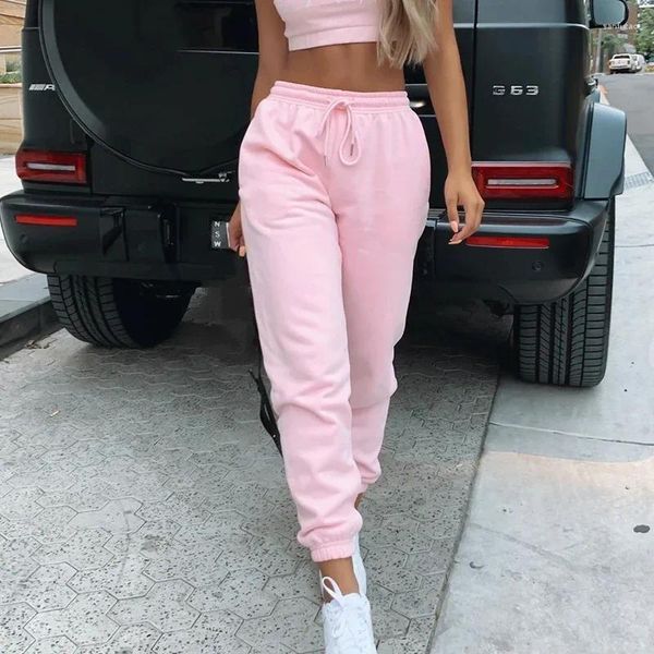 Pantaloni da donna Ragazze Casual Lace Up Rosa Abbigliamento sportivo Matita allentata sexy Pantaloni femminili in felpa Donna Jogger lungo Streetwear