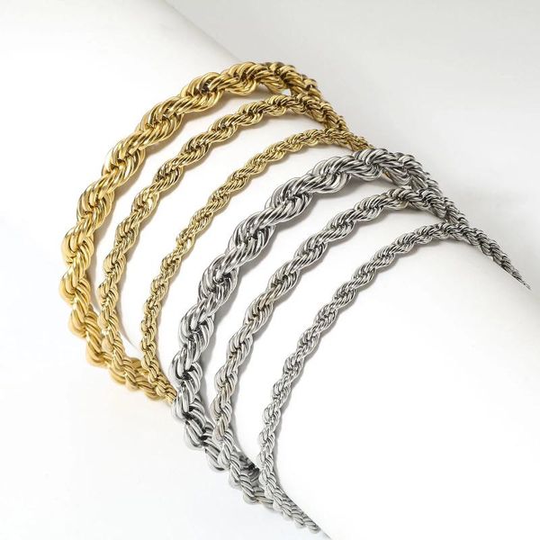Charm-Armbänder, modisch, 304 Edelstahl, gedrehte Seilkette für Damen und Herren, minimalistisches Punk-Armband, Schmuck, Gold/Silber-Farbe, 20 cm