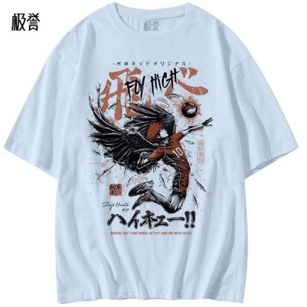 haikyuu designer camiseta japonês voleibol juventude coração voador anime puro algodão camisa de manga curta hinata shoyo solto mens na moda bokuto janpan hp5w
