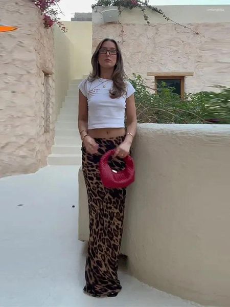Saia de moda impressão de saias longas leopardo para mulheres sexy slim fit cister high hip pacote 2024 primavera vintage feminina streetwear