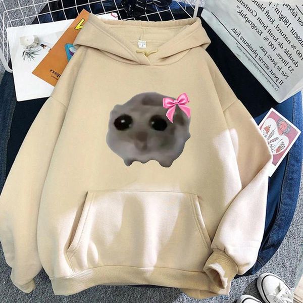 Damen-Kapuzenpullover, niedlicher trauriger Hamster, Grafik-Hoodie für Damen/Herren, ästhetische Kleidung, Herbst-Winter-Fleece-Sweatshirt, lässig, langärmelig, Sudadera