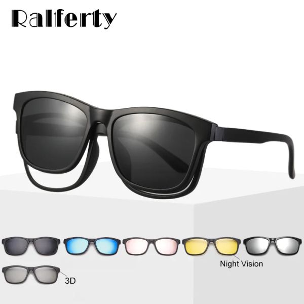 Óculos de sol Ralferty Magnet Glassses Men Frames de óculos com clipe em óculos de sol Mulheres polarizadas UV400 TR90 3D Visão noturna óculos A2201
