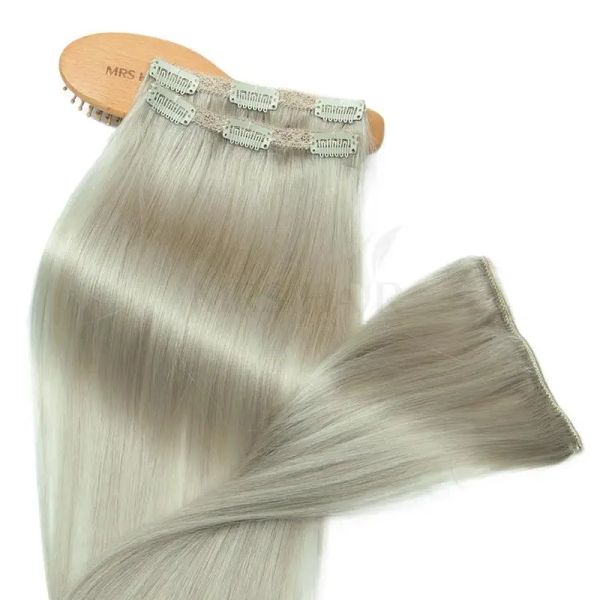 Extensões de cabelo mrs prata natural clipin extensão do cabelo em linha reta extensões de cabelo humano com clipe de cabelo humano real adicionar volume 3 pçs/lote