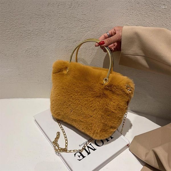 Omuz çantaları kadınlar peluş zincir crossbody alışveriş çantası bayanlar bej tote tasarımcı kaliteli düz renkli messenger lüks el çantası