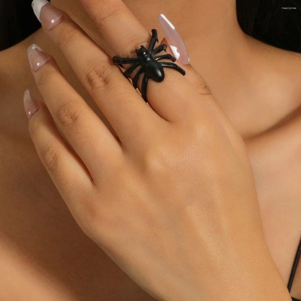 Кольца кластера, винтажное креативное кольцо с черным пауком и животным, забавное праздничное кольцо для вечеринки, серебряный цвет, ювелирные изделия в стиле панк на палец, Хэллоуин