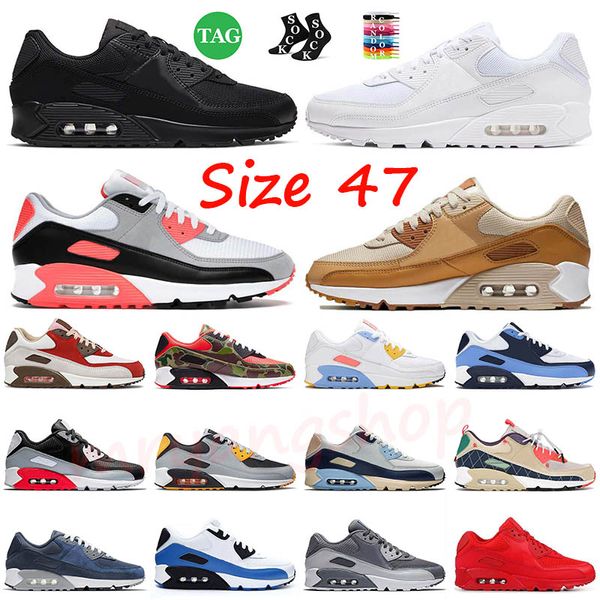 Nike Air Max Airmax 90 Originals OG Running Shoes Mens Women Sports Designer Sneakers Phantom Coconut Milk Black White Infrared Caramel Trainers Outdoor Size 36-47【code ：L】