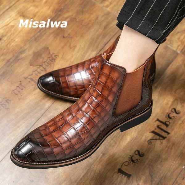 Botas Misalwa Crocodile Pattern Men elegante Chelsea Boots Men Italian Boots British Semiformal Party Gentleman Shoes