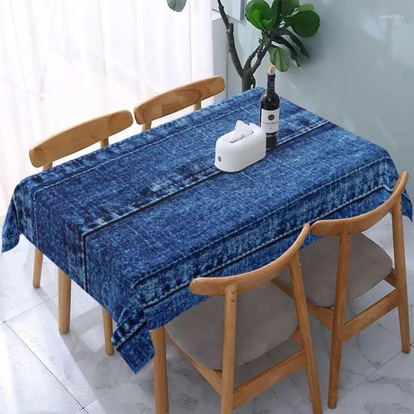 Masa bezi dikdörtgen su geçirmez yağ geçirmez mavi kot pantolon doku masa örtüsü destek elastik kenar kapağı 45 