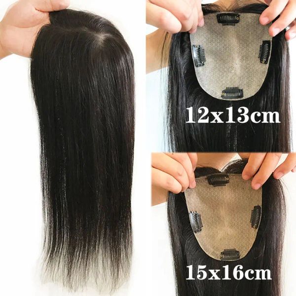 Toppers Virgin Human Hair Mitsilky Straight Women Topper 12x13cm Europäische Haarstücke 4 Clips in 15x16 cm 822inch Women Toupee