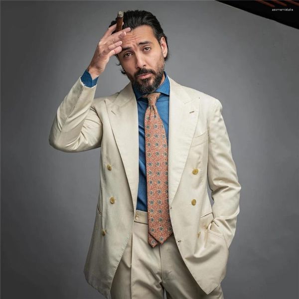 Abiti da uomo Beni blu scuro per maschi a doppio petto Blazer sposo da sposa da sposa da sposa da sposa da 2 pezzi pantaloni Terno Masculino