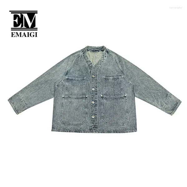 Giacche da uomo autunno giapponese lavato in denim cardigan cappotto da uomo stile streetwear sciometto casual ventaggi giacca maschio jeans cappotti